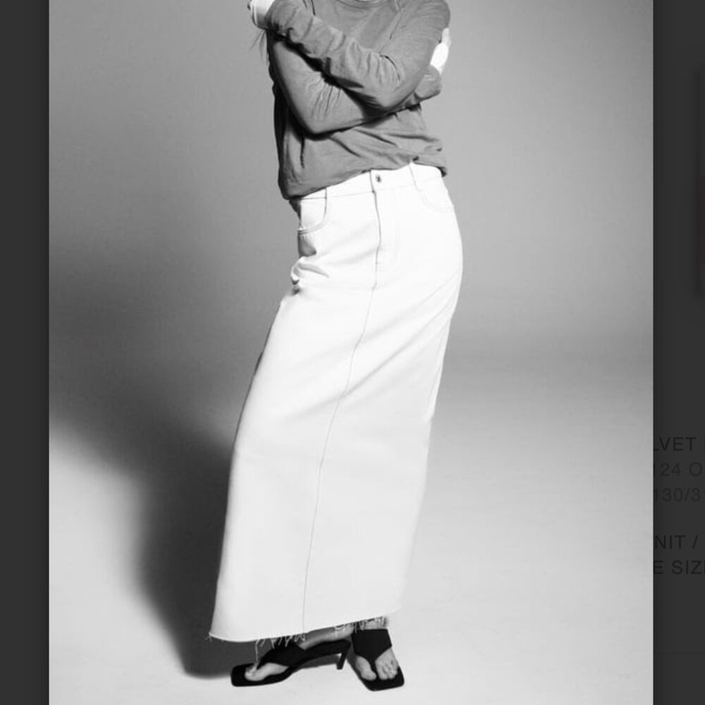 Zara white LONG LENGTH DENIM SKIRT
